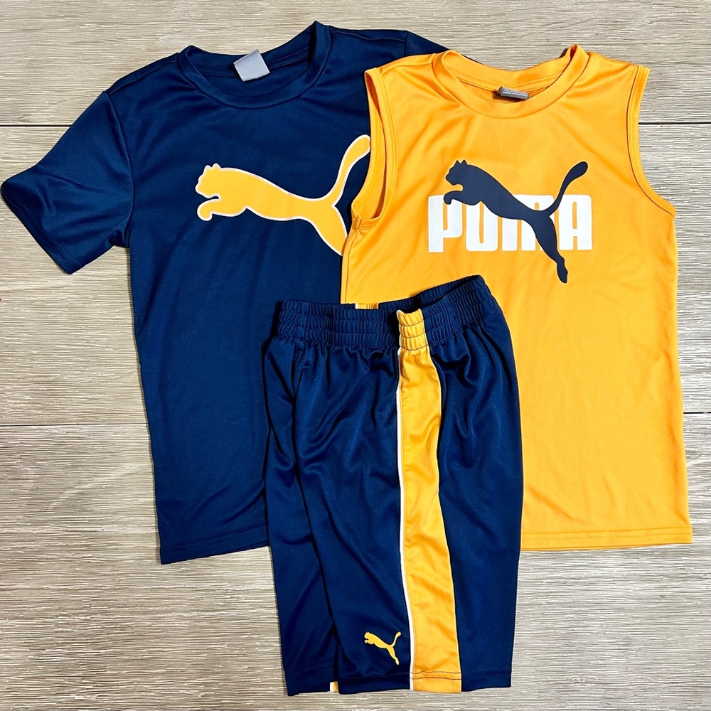 Boys Kids PUMA Sporty Athletic Matching Set Size 7- Navy & Yellow